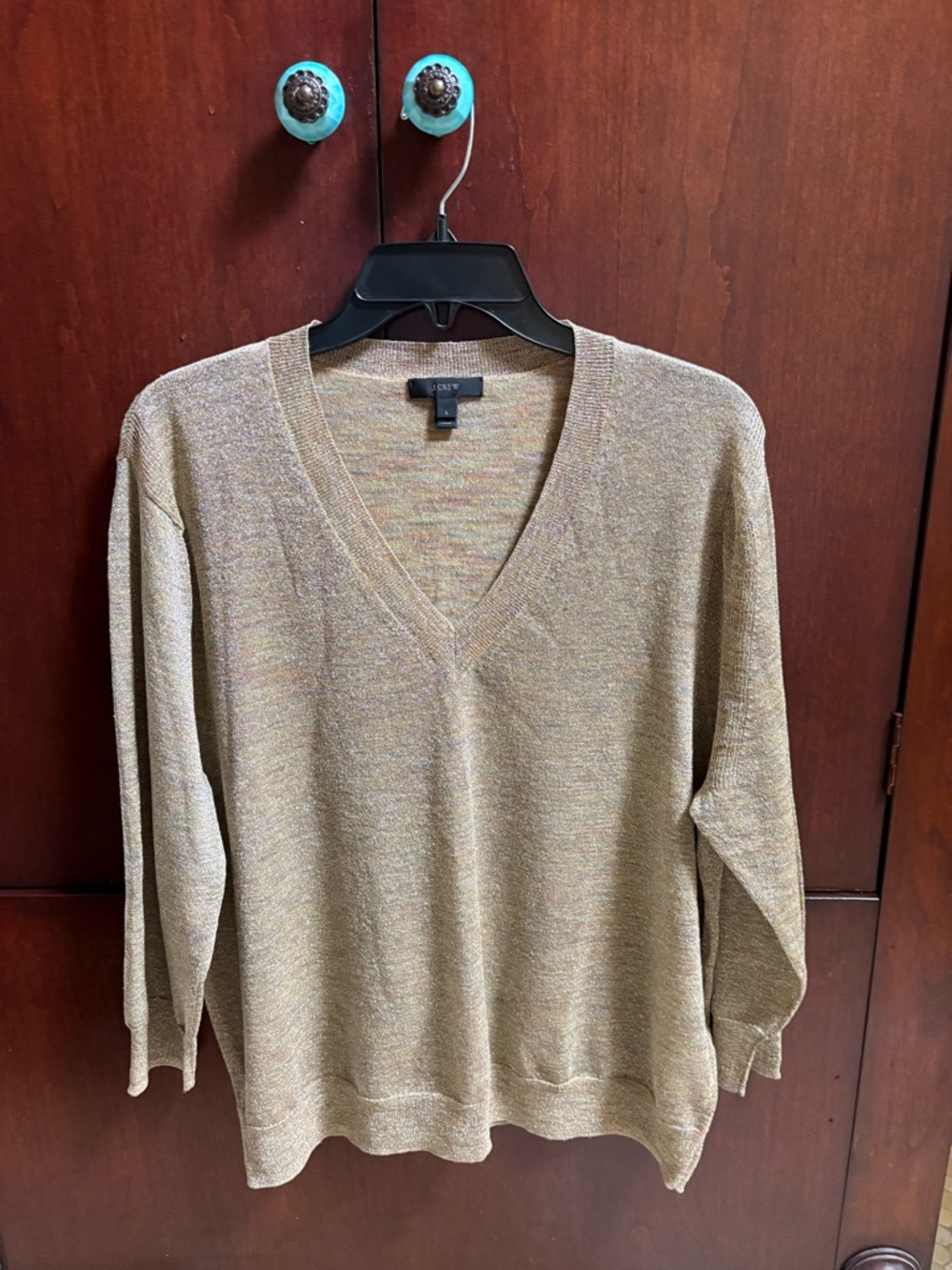 JCREW V Neck Metallic Linen Sweater
